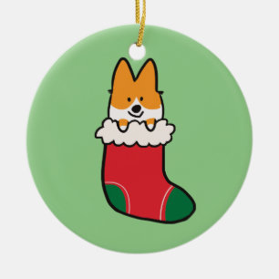 Rote Corgi-Strumpf-Verzierung CorgiThings Keramikornament