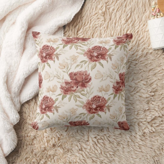 Rote Creme Blumen Kissen (Decke)