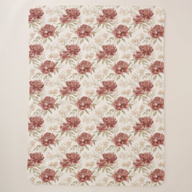 Rote Creme Blumen Sherpadecke (Vorderseite)