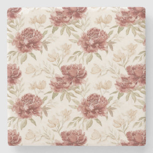Rote Creme Blumen Steinuntersetzer