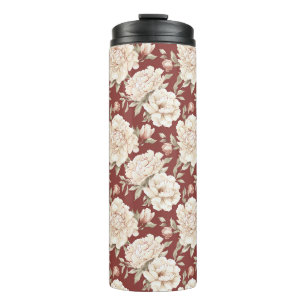 Rote Creme Blumen Thermosbecher