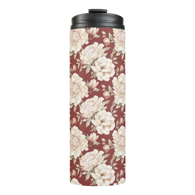 Rote Creme Blumen Thermosbecher (Vorderseite)