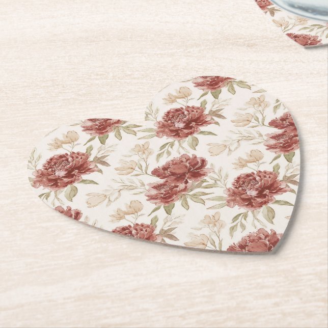 Rote Creme Blumen Untersetzer (angewinkelt)