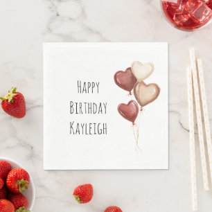 Rote Creme-Herzballons Geburtstag Serviette