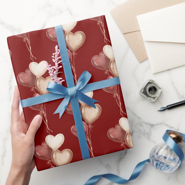 Rote Creme-Herzballons Liebe  Geschenkpapier (Schenken)