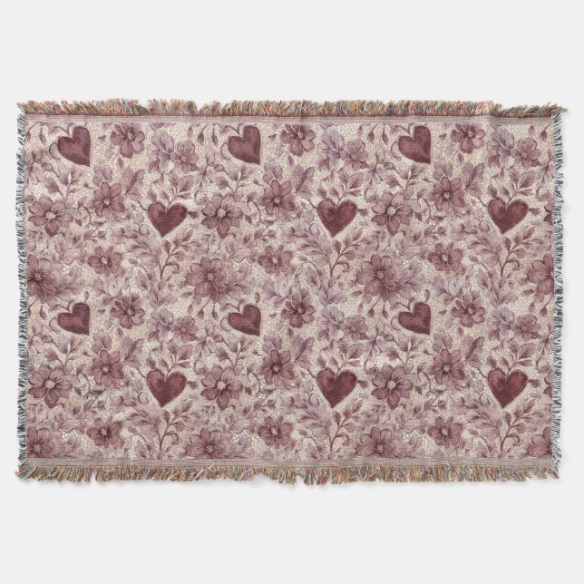 Rote Creme-Herzen Floral Decke (Vorderseite)