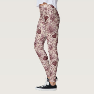 Rote Creme-Herzen Floral Leggings