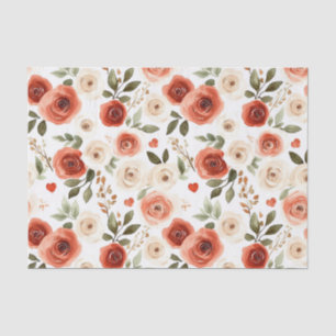 Rote Creme-Herzen und Blumen-Junggesellinnenabschi Seidenpapier