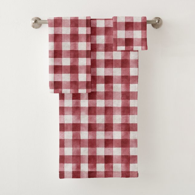 Rote Creme Karierte Streifen Badhandtuch Set (Insitu)