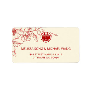 Rote Creme Magnolie Chinesische Hochzeit Adressaufkleber