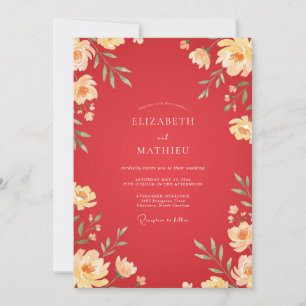 Rote Creme-Ranunculus-Eukalyptus-Hochzeit Einladung