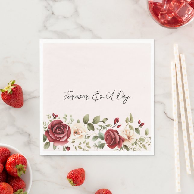 Rote Creme-Rose Blush Pink Blumenzehen Serviette (Beispiel)