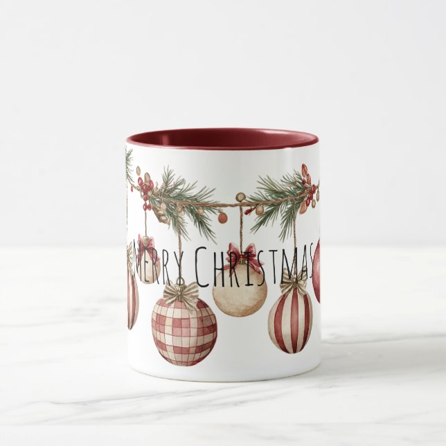 Rote Creme-Weihnachtsdekorationen Tasse (Zentrum)