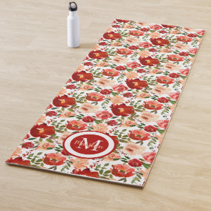 Rote Creme Weiße Rosen Aquarell Blumen Floral Yogamatte