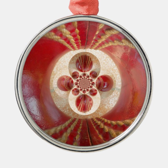 Rote Cricket Bälle Abstrakte Art Print Design Silbernes Ornament (Vorne)