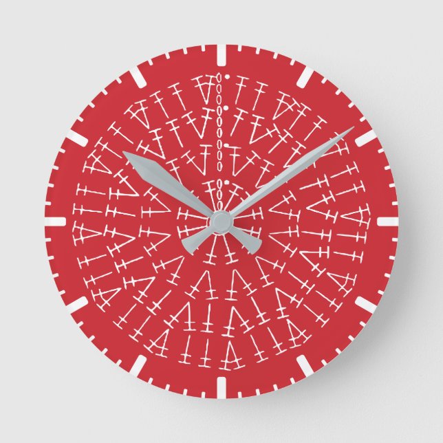 Rote Crochet-Übersicht Hintergrund rund Uhr (Vorderseite)