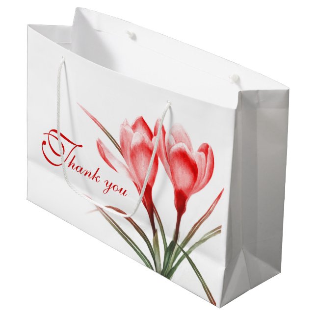 Rote Crocus Aquarellkunst Dank Geschenktasche Große Geschenktüte (Vorderseite Schrägansicht)
