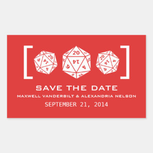 Rote D20-Würfel-Spiele-Spar-et-das-Datum-Aufkleber Rechteckiger Aufkleber