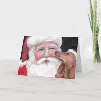Rote Dackel Küssen Weihnachtsmann Hunde Kunst Gruß