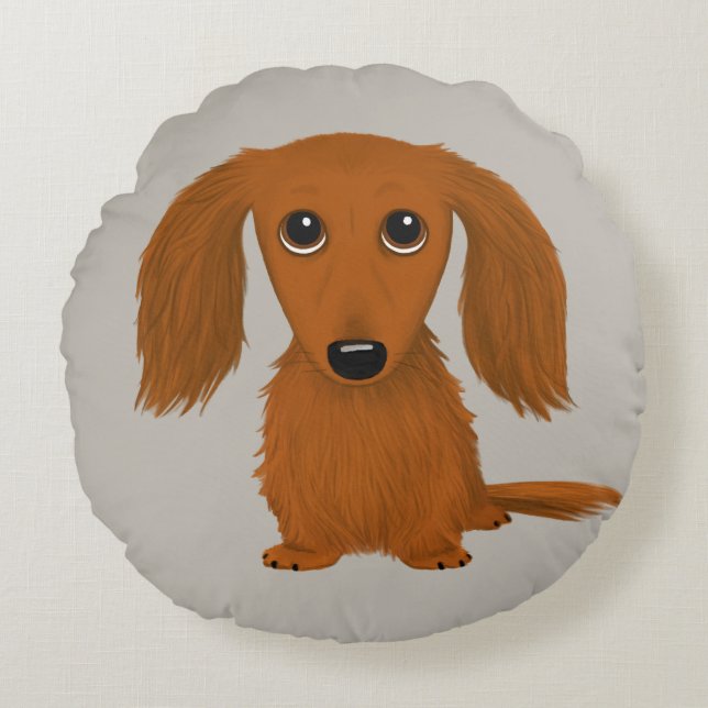 Rote Dackel| Niedliche Cartoon Dackel Hund Rundes Kissen (Vorderseite)
