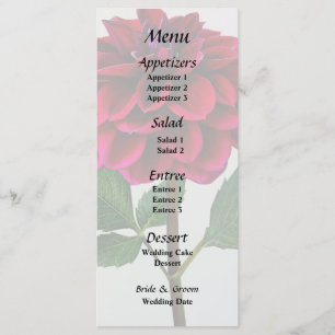Rote Dahlie im Sonnenschein-Hochzeitsmenü Menükarte