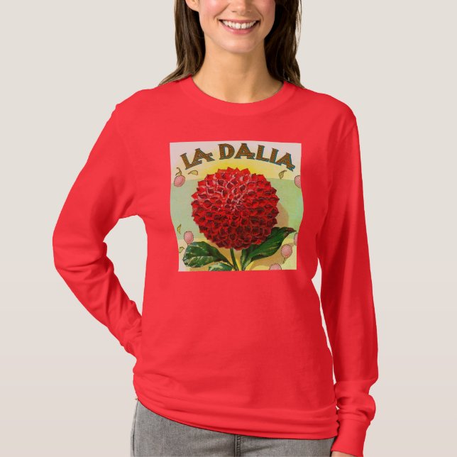 Rote Dahlie Vintag T-Shirt (Vorderseite)