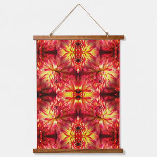 Rote Dahlien-Blumen-Abstract-Natur-Muster Wandteppich Mit Holzrahmen