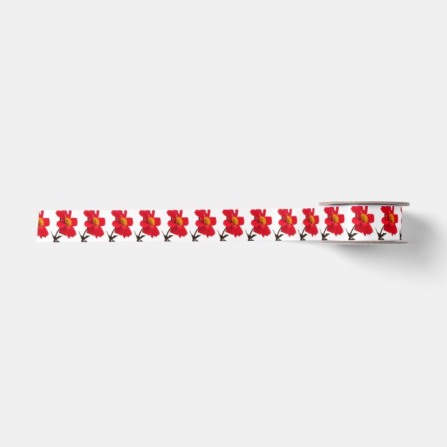 Rote Dahlien-Blumenband Satinband (Vorderseite)