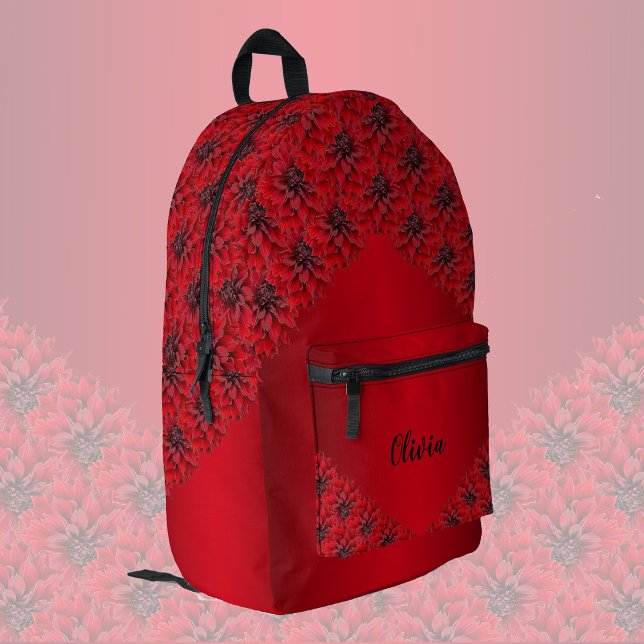 Rote Dahlien in gotischem Stil, personalisierbar Bedruckter Rucksack (Von Creator hochgeladen)