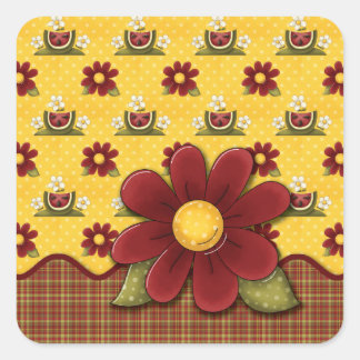 Rote Daisien und Wassermelonen Quadratischer Aufkleber