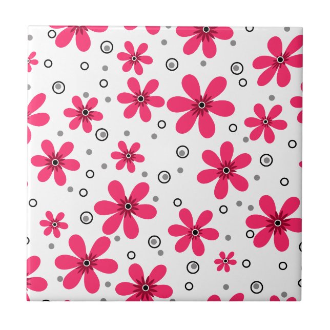 Rote Daisy-Blume im Retro-Hintergrund Sommer Fliese (Vorderseite)