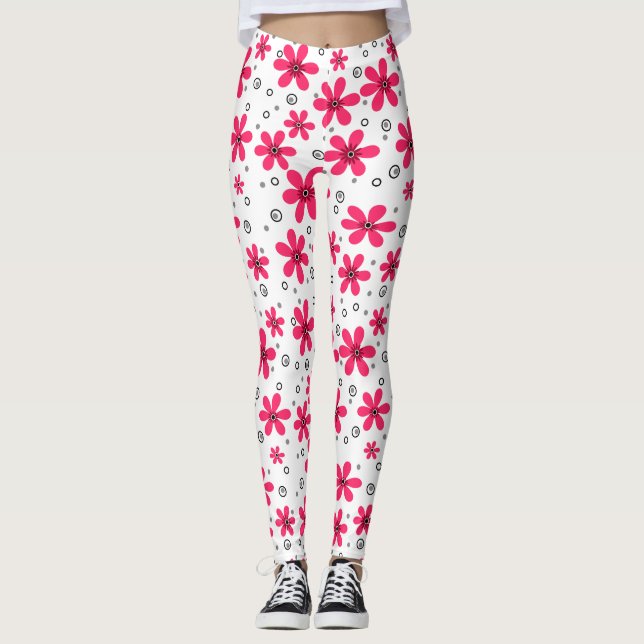Rote Daisy-Blume im Retro-Hintergrund Sommer Leggings (Vorderseite)