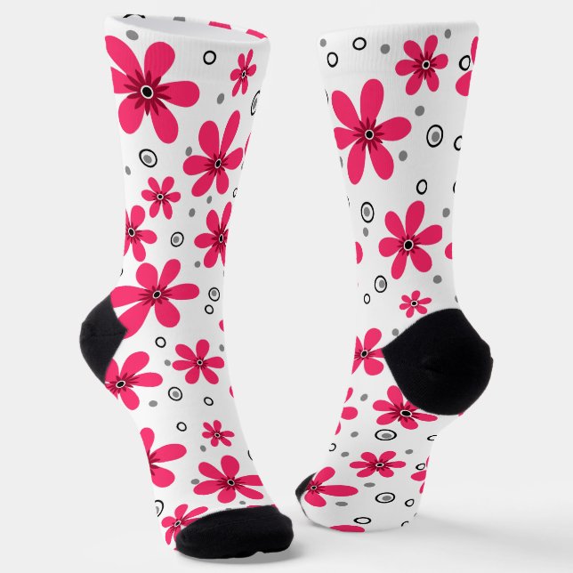 Rote Daisy-Blume im Retro-Hintergrund Sommer Socken (Gewinkelt)