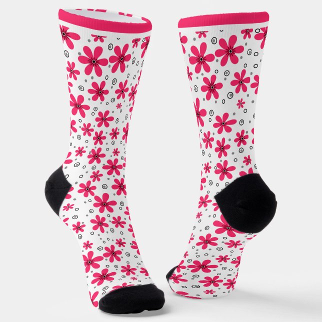 Rote Daisy-Blume im Retro-Hintergrund Sommer Socken (Gewinkelt)