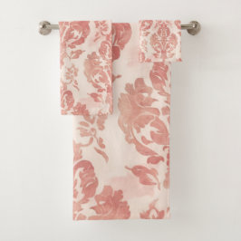 Röte-Damask-Aquarell-Blumen-Vintage-Muster Badhandtuch Set