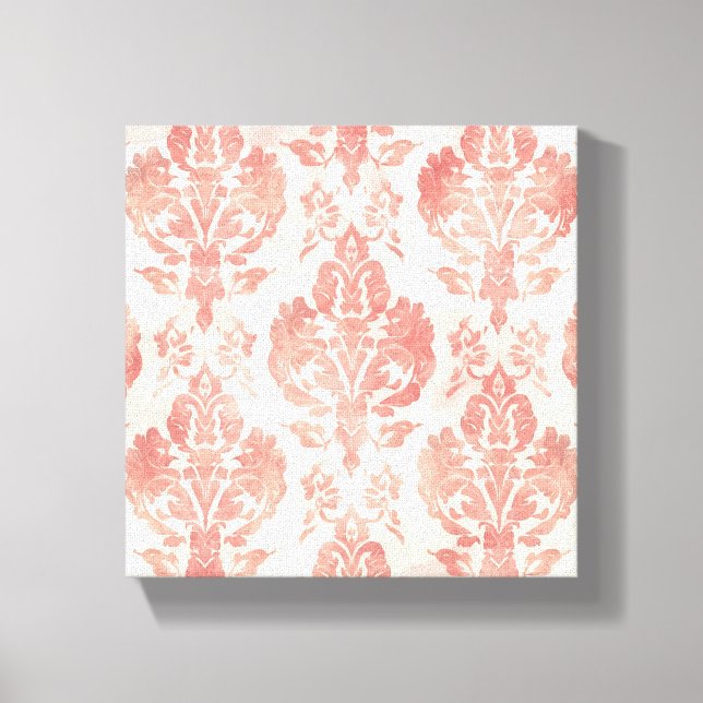Röte Damast Aquarell Blumen Vintage-Muster Leinwanddruck (Vorderseite)