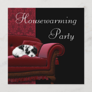 Rote Damast-Couch Einweihungsparty-Einladung Einladung