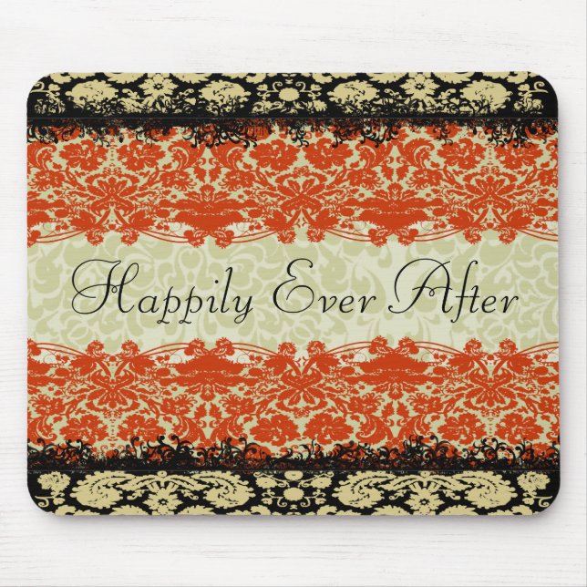 Rote Damast-Hochzeit Mousepad (Vorne)