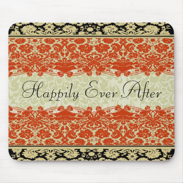 Rote Damast-Hochzeit Mousepad (Vorne)
