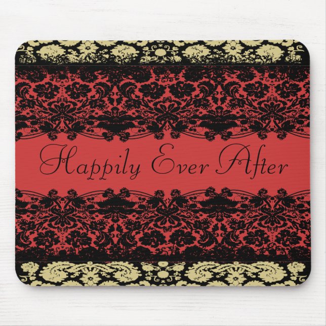 Rote Damast-Hochzeit Mousepad (Vorne)