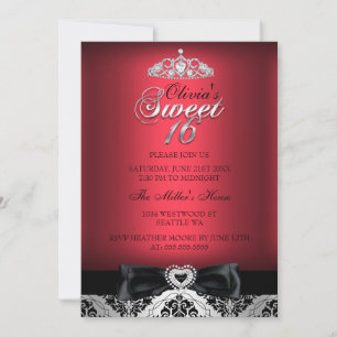 Rote Damast & Schleife Sweet Sixteen Einladung