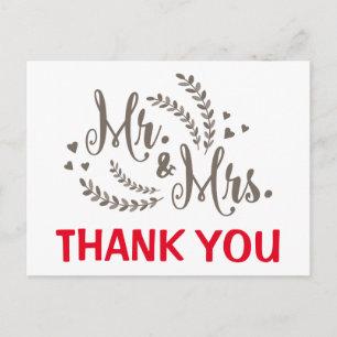 Rote Danke-Blumen-Farn-&-Herzen-Graue Hochzeit Postkarte