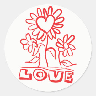 Rote Dankeschön-Blumen & Herzen Liebeshochzeit Runder Aufkleber