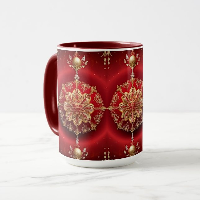 Rote Dekorationsornamente Feiertagsbecher Tasse (Vorderseite Links)