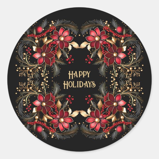 Rote dekorative Blume Ferienaufkleber Runder Aufkleber (Vorderseite)