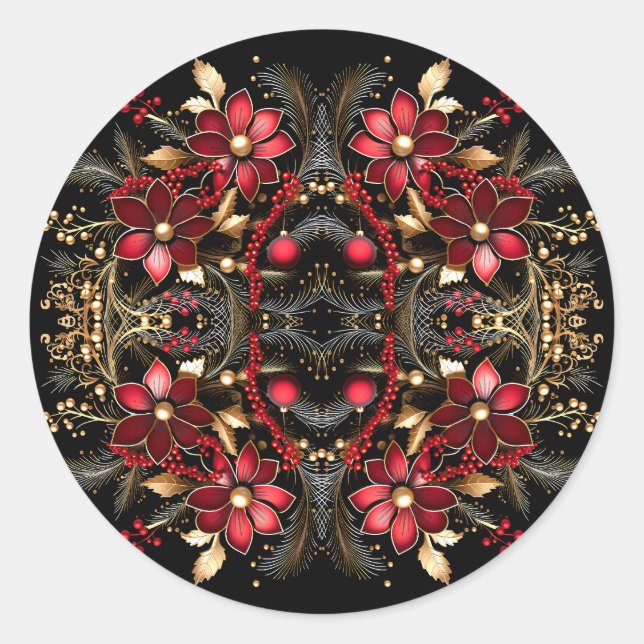 Rote dekorative Blume Ferienaufkleber Runder Aufkleber (Vorderseite)