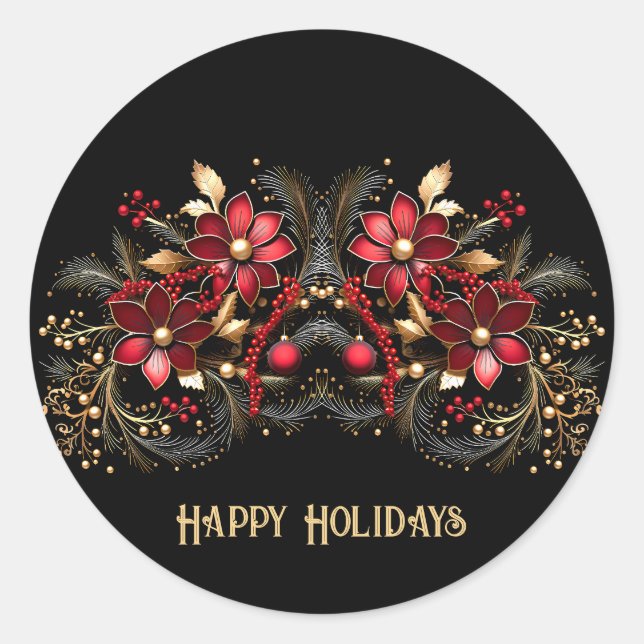 Rote dekorative Blume Ferienaufkleber Runder Aufkleber (Vorderseite)