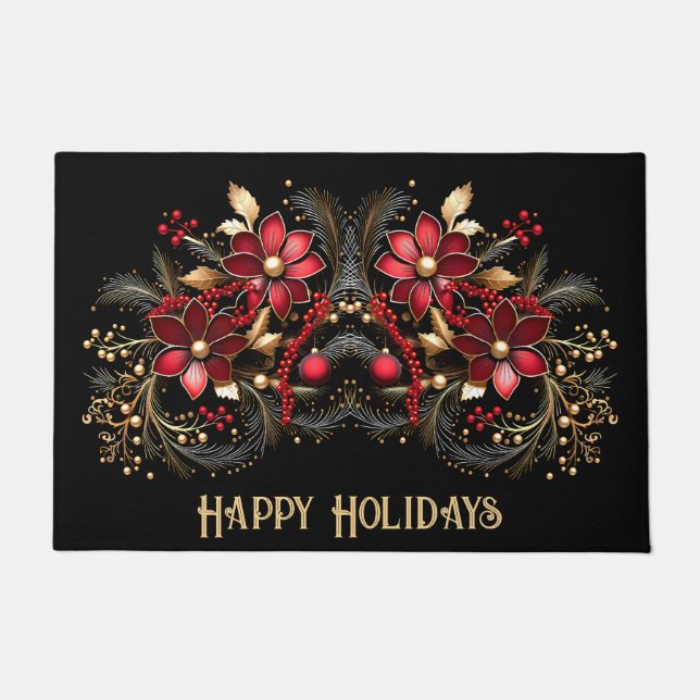 Rote dekorative Blume Holiday Doormat Fußmatte (Vorderseite)