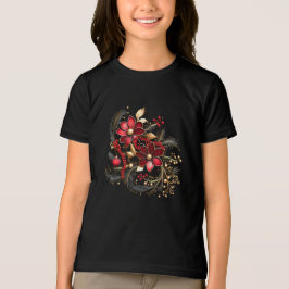 Rote dekorative Blume T - Shirt