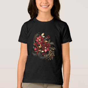 Rote dekorative Blume T - Shirt